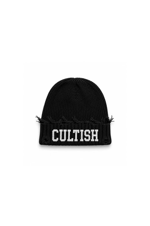 JET BLACK VARSITY BEANIE