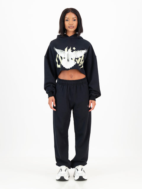 Black Peace Cropped Hoodie