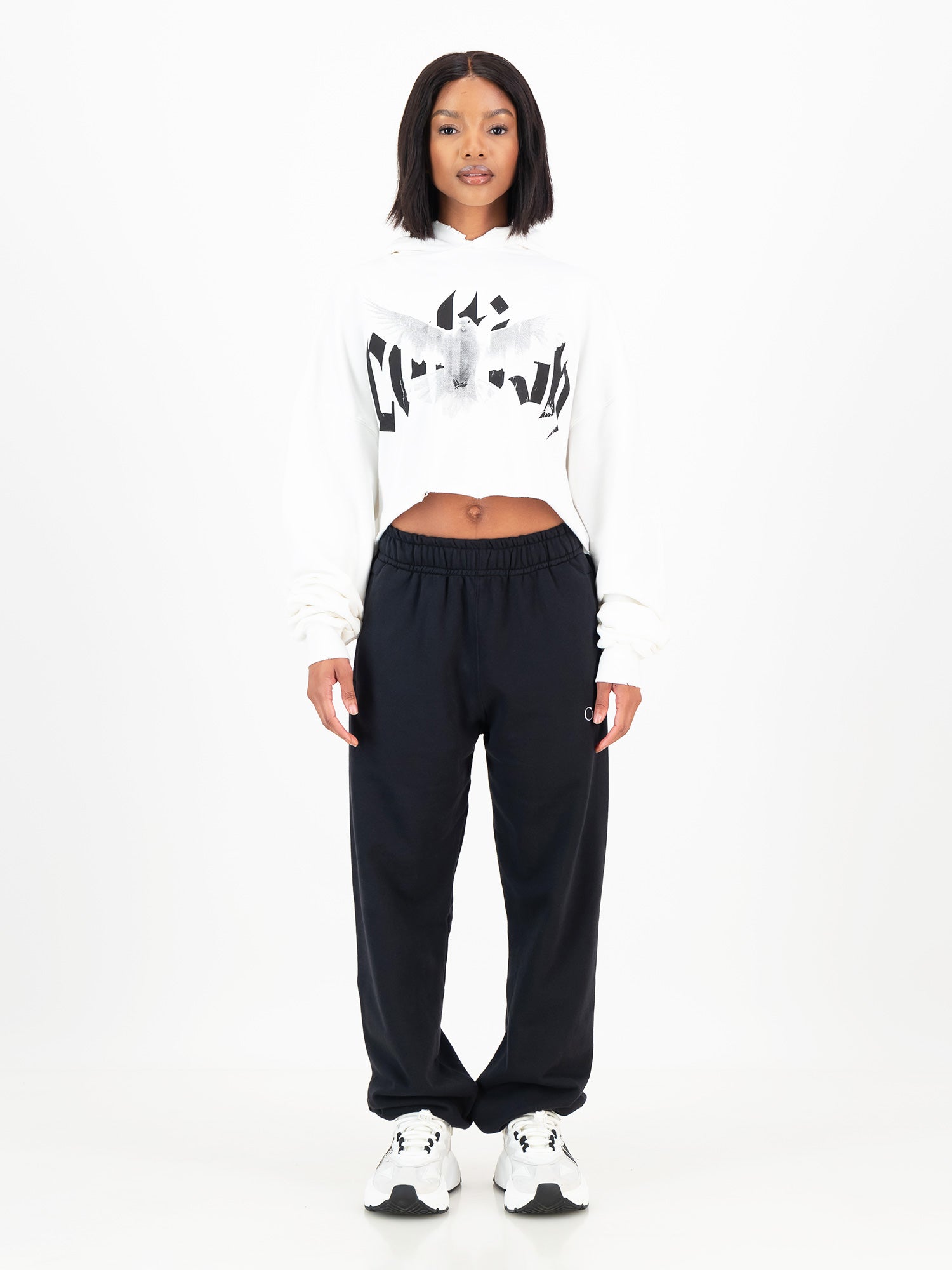 White Peace Cropped Hoodie
