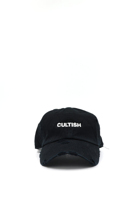 Black Distressed Staple Baseball Cap