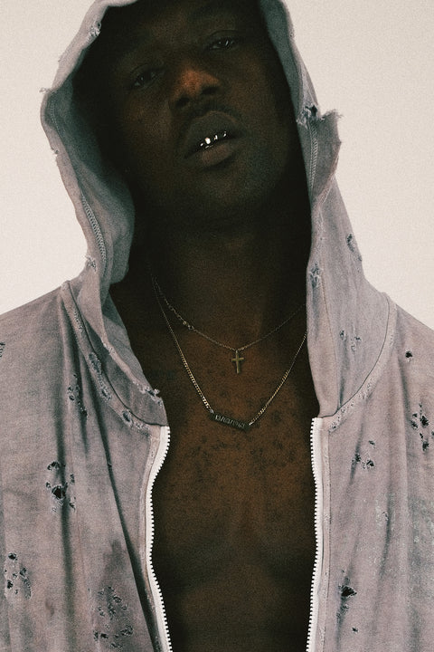 PUBLIC SYSTEM DESTROYED ZIP-UP HOODIE