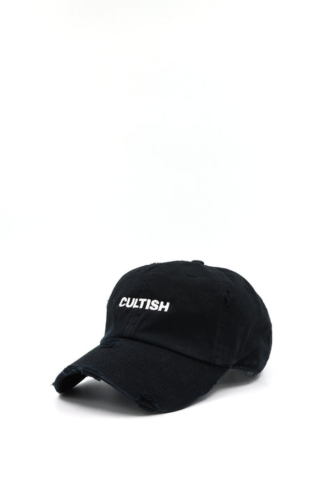 Black Distressed Staple Baseball Cap