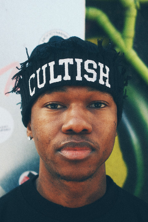 JET BLACK VARSITY BEANIE
