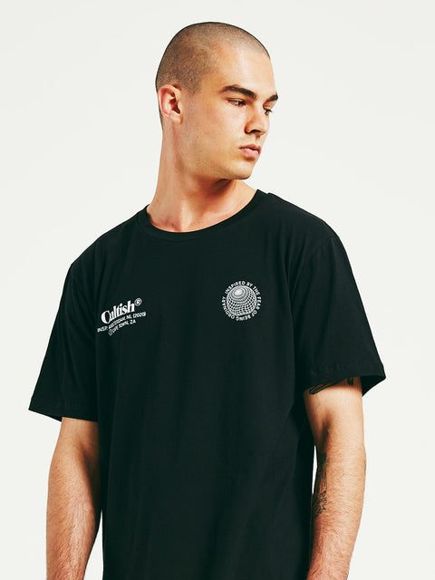 Black Warped Globe R/F T-Shirt