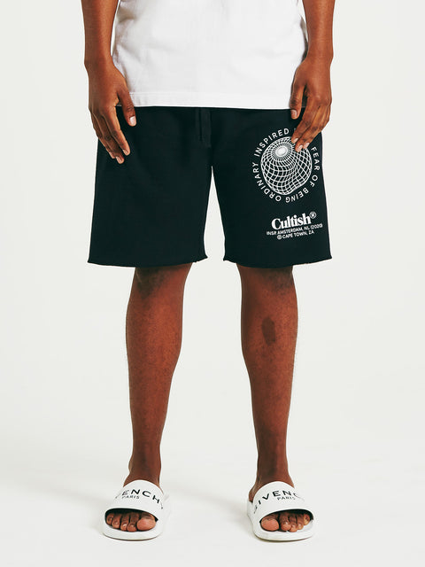 Black Warped Globe Sweatshorts